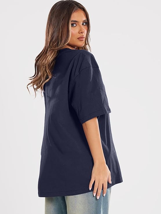 LEOTUDE Women Cotton Oversized Half Sleeve Tshirt , Round Neck Longline Printed Drop Shoulder T-Shirt