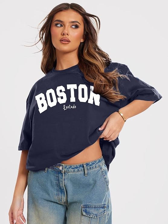 LEOTUDE Women Cotton Oversized Half Sleeve Tshirt , Round Neck Longline Printed Drop Shoulder T-Shirt