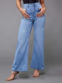 Women Light Blue Wide-Leg High-Rise Stretchable Shaping Jeans