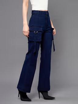 Women's Navy Blue Bootcut High rise Regular Stretchable Denim Jeans