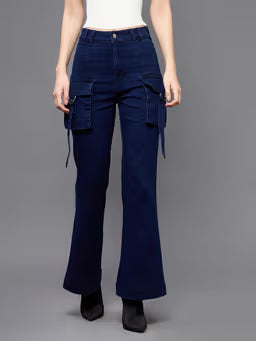 Women's Navy Blue Bootcut High rise Regular Stretchable Denim Jeans