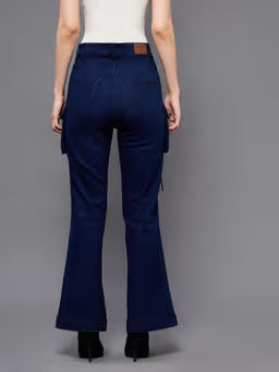 Women's Navy Blue Bootcut High rise Regular Stretchable Denim Jeans