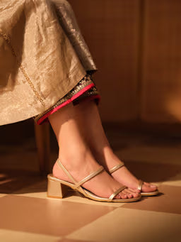 Amaris Gold Strappy Block Heels Sandals