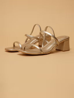 Amaris Gold Strappy Block Heels Sandals