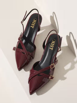 Pointed Bow Burgundy Stiletto Mules Heels
