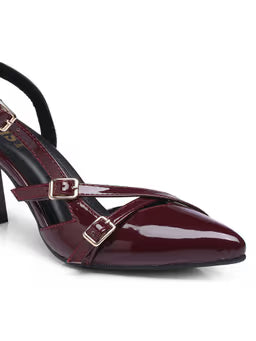 Pointed Bow Burgundy Stiletto Mules Heels